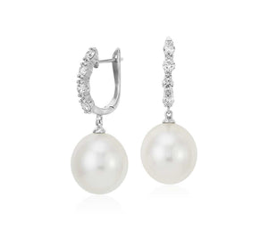 South Sea Cultured Pearl and Diamond Drop Earrings