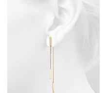 Load image into Gallery viewer, Front-Back Double Bar Drop Earrings in 14k Yellow Gold