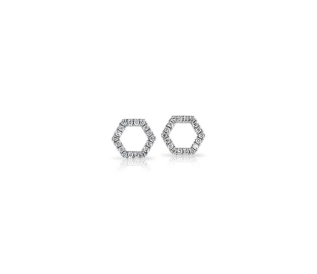 Diamond Hexagon Pave Stud Earrings